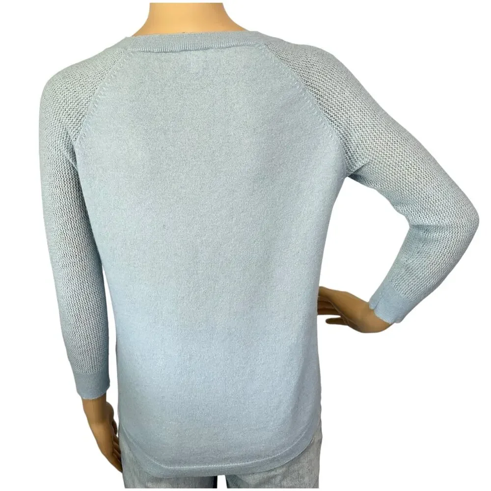 J. Crew Merino Wool Mesh Sleeve Sweater Dusty Sky Blue B9210 Size S